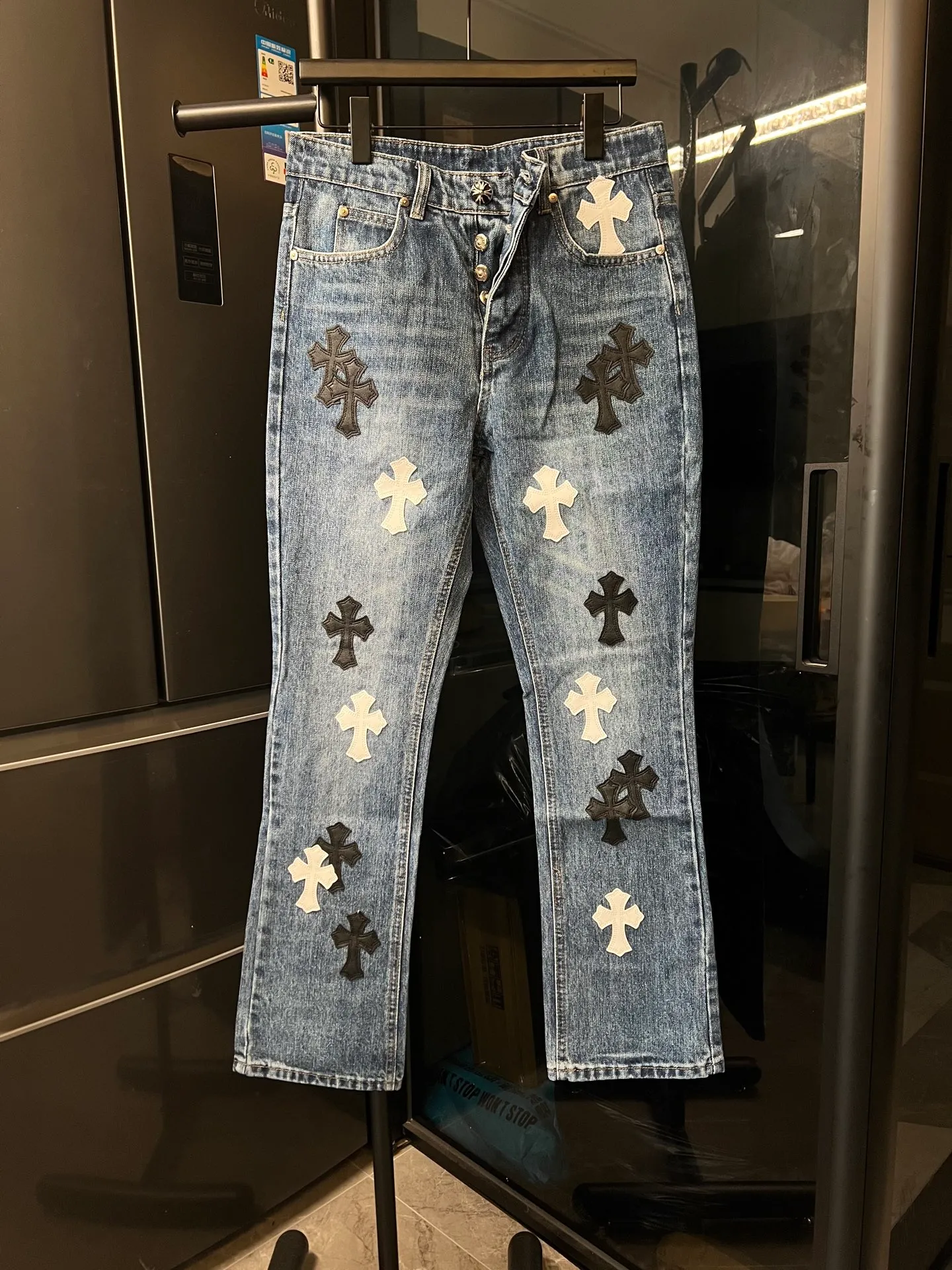 P260 [Next day] Chrome Hearts/Chrome Hearts 26Ss ch classic bamboo blue and black and white leather jeans (blue) Size: 28 30 32 34 36 (corresponding to s-xxl) Detailed sizes can be found in Figure 9